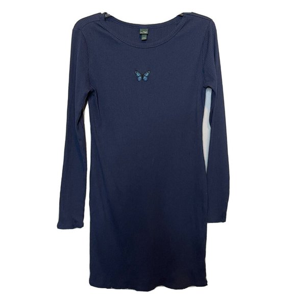 wild fable Dresses & Skirts - wild fable butterfly dress large blue y2k ribbed midi length fitted long sleeve